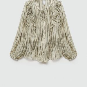 MANGO - Semi-transparent printed blouse green - 8 - Woman